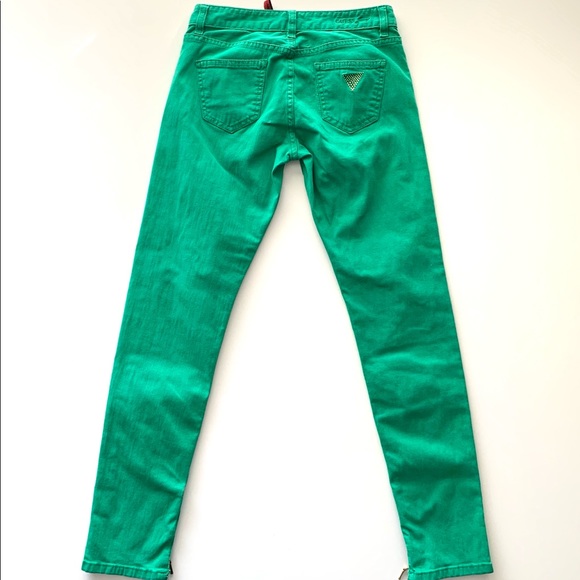 Guess Jeans Skinny Zipper Green Pants 26 - Picture 2 of 6